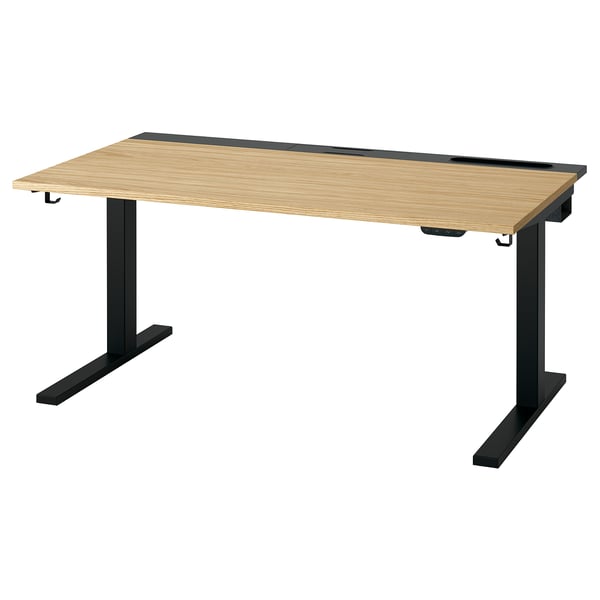 MITTZON desk sit/stand, electric oak veneer/black, 140x80 cm
