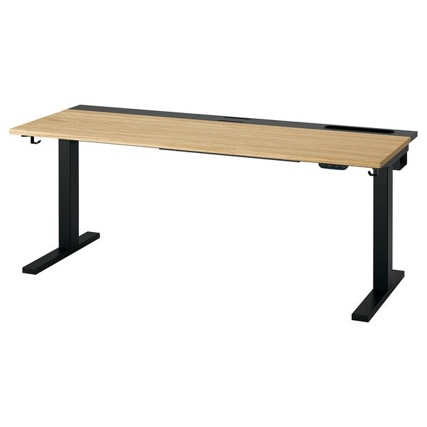 MITTZON - Height-adjustable desk, electric oak veneer/black,160x60 cm