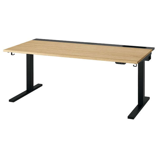 MITTZON - Height-adjustable desk, electric oak veneer/black,160x80 cm