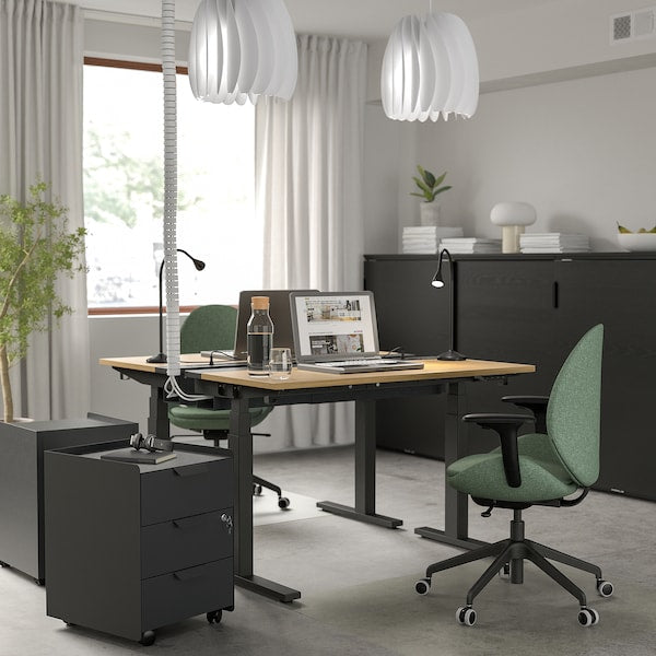 MITTZON - Height-adjustable desk, electric oak veneer/black,120x60 cm