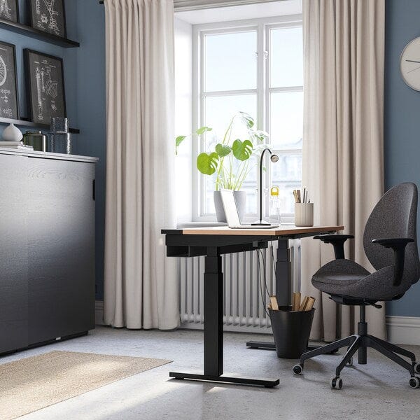 Ikea MITTZON - Height-adjustable desk, electric oak veneer/black,120x60 cm