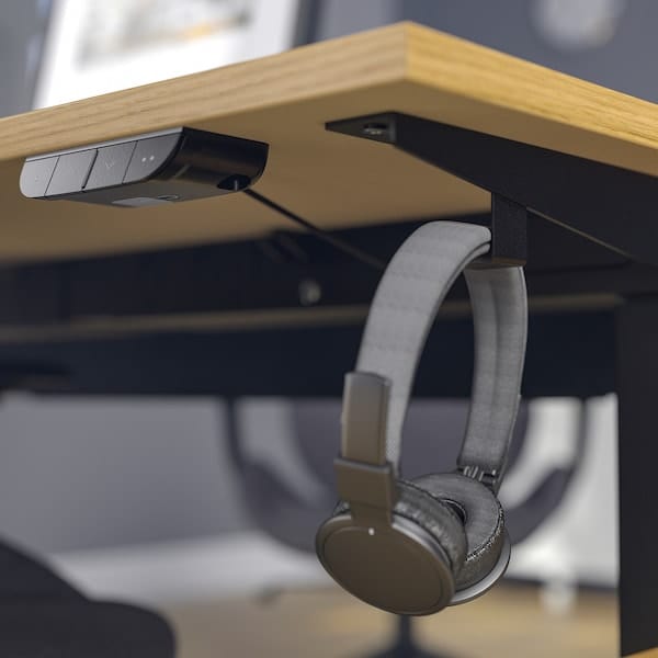 Ikea MITTZON - Height-adjustable desk, electric oak veneer/black,140x60 cm