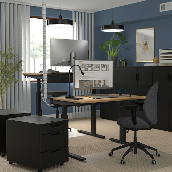 MITTZON - Height-adjustable desk, electric oak veneer/black,120x60 cm