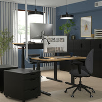 MITTZON - Height-adjustable desk, electric oak veneer/black,120x60 cm