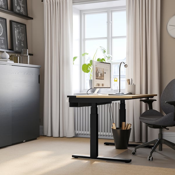 MITTZON - Height adjustable desk, electric oak veneer/black,120x80 cm