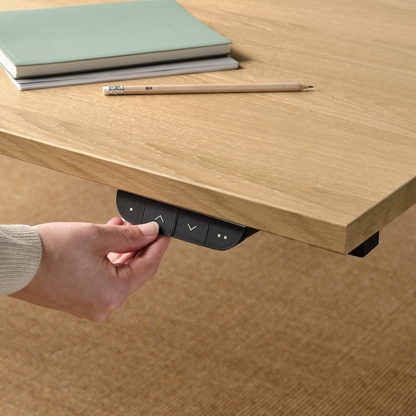 MITTZON - Height-adjustable desk, electric oak veneer/black,140x60 cm