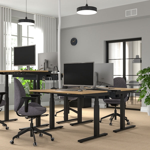 MITTZON - Height-adjustable desk, electric oak veneer/black,120x60 cm