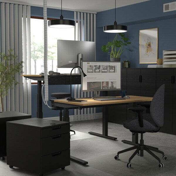 MITTZON - Height adjustable desk, electric oak veneer/black,140x80 cm