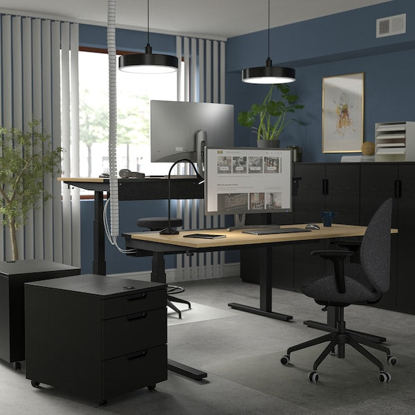 MITTZON - Height-adjustable desk, electric oak veneer/black,160x60 cm