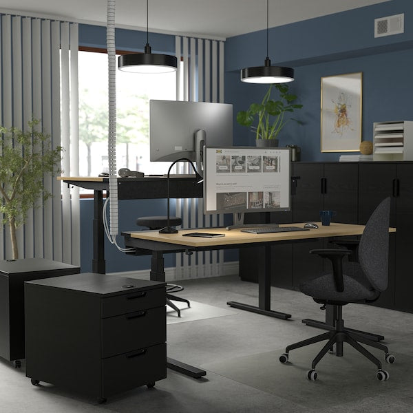 MITTZON - Height-adjustable desk, electric oak veneer/black,160x80 cm