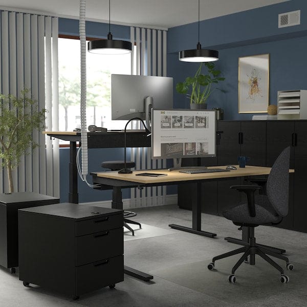 Ikea MITTZON - Height-adjustable desk, electric oak veneer/black,160x80 cm