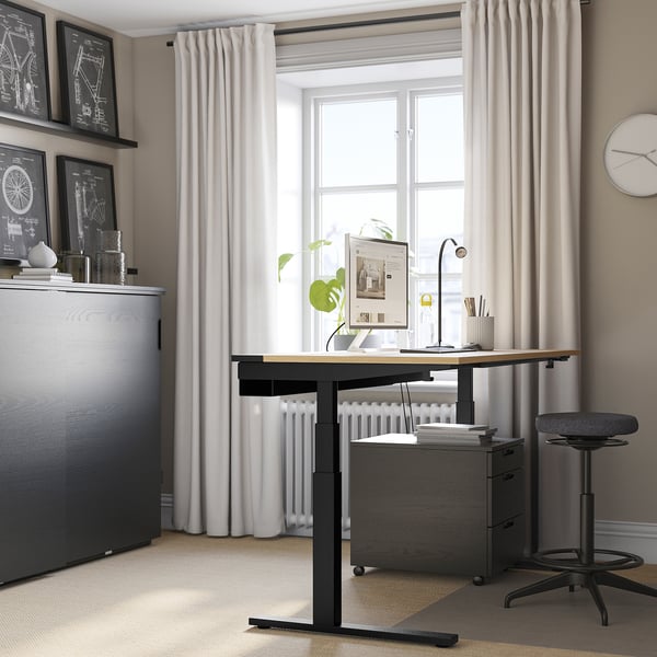 MITTZON desk sit/stand, electric oak veneer/black, 160x60 cm