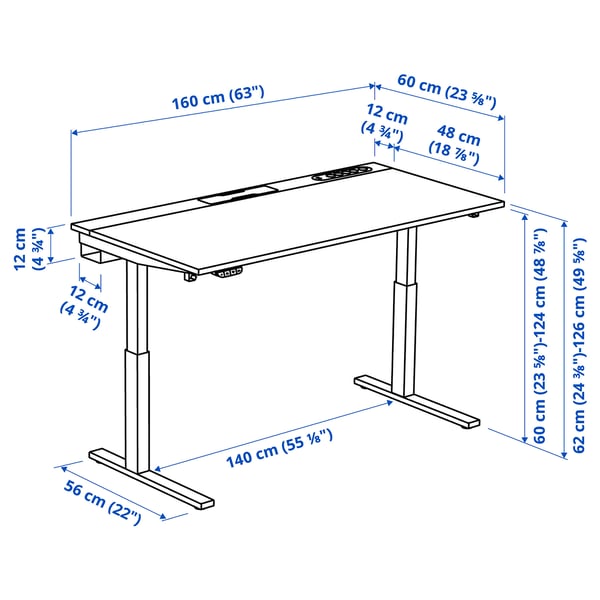MITTZON desk sit/stand, electric oak veneer/black, 160x60 cm