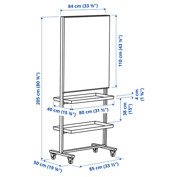 MITTZON - Frm w cstrs/whtbrd/disp shlf/cbl bx, white, 85x205 cm