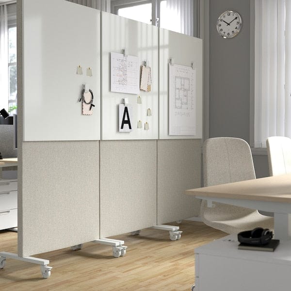 Ikea MITTZON - Frame w cstrs/acoustic sceen/whtbr, Gunnared beige/white, 85x205 cm
