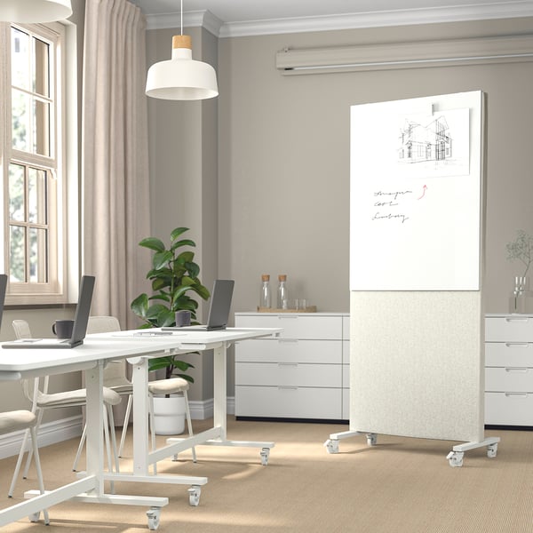 MITTZON frame w cstrs/acoustic sceen/whtbr, Gunnared beige/white, 85x205 cm