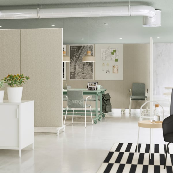 MITTZON frame w cstrs/acoustic sceen/whtbr, Gunnared beige/white, 85x205 cm