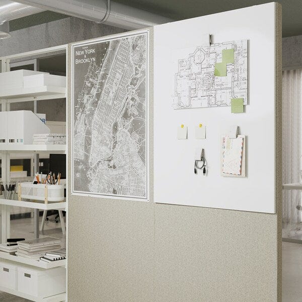 Ikea MITTZON - Frame w cstrs/acoustic sceen/whtbr, Gunnared beige/white, 85x205 cm