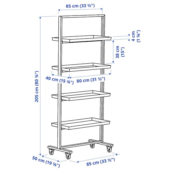 MITTZON - Frame with castors/display shelf, white, 85x205 cm