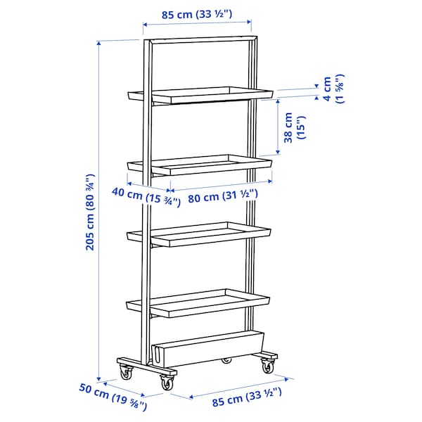 MITTZON - Frame w castors/disp shlf/cable box, white, 85x205 cm