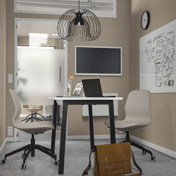 MITTZON conference table, white/black, 140x68x75 cm