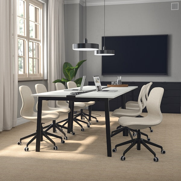 MITTZON - Conference table, white/black, 140x108x75 cm