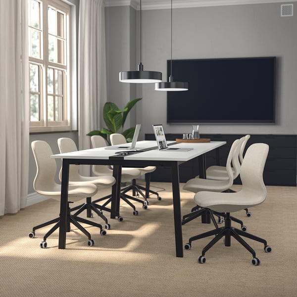 MITTZON conference table, white/black, 140x108x75 cm