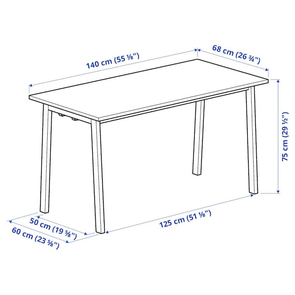 MITTZON - Conference table, white/black, 140x68x75 cm