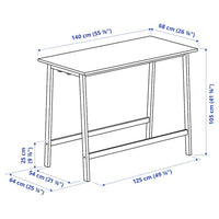 MITTZON - Conference table, white/black, 140x68x105 cm