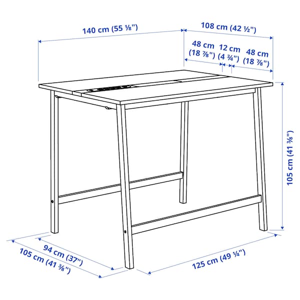 MITTZON - Conference table, white/black, 140x108x105 cm