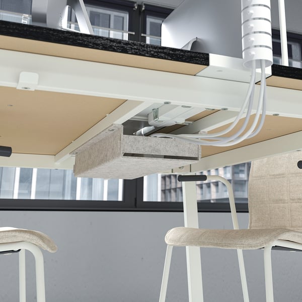 MITTZON conference table, black stained ash veneer/white, 140x108x75 cm