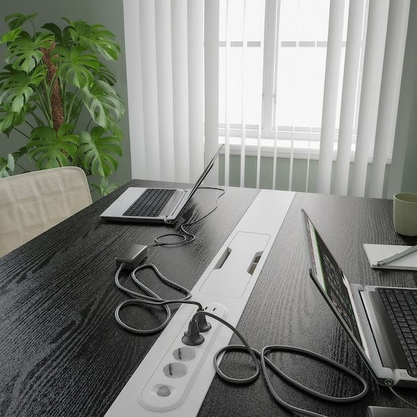 Ikea MITTZON - Conference table, black stained ash veneer/white, 140x108x75 cm