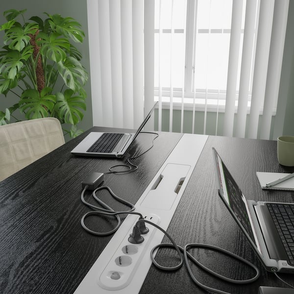 MITTZON conference table, black stained ash veneer/white, 140x108x75 cm