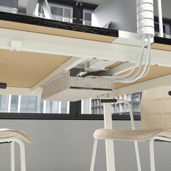 MITTZON conference table, black stained ash veneer/white, 140x108x105 cm