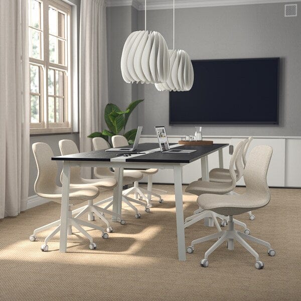 Ikea MITTZON - Conference table, black stained ash veneer/white, 140x108x75 cm