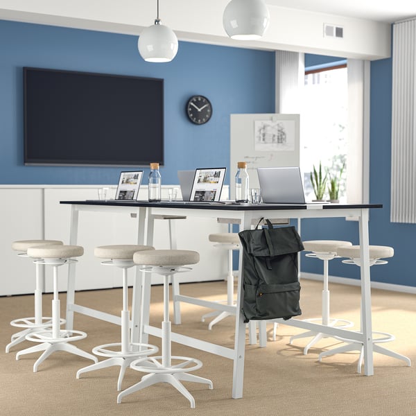 MITTZON conference table, black stained ash veneer/white, 140x108x105 cm