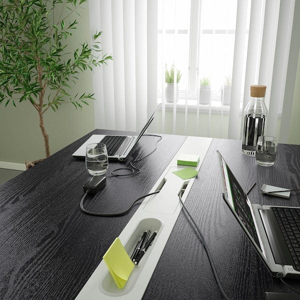 Ikea MITTZON - Conference table, black stained ash veneer/white, 140x108x75 cm