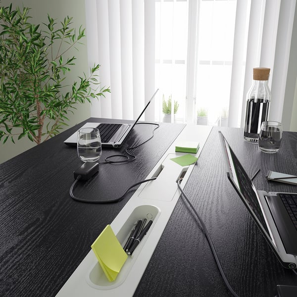 MITTZON conference table, black stained ash veneer/white, 140x108x105 cm