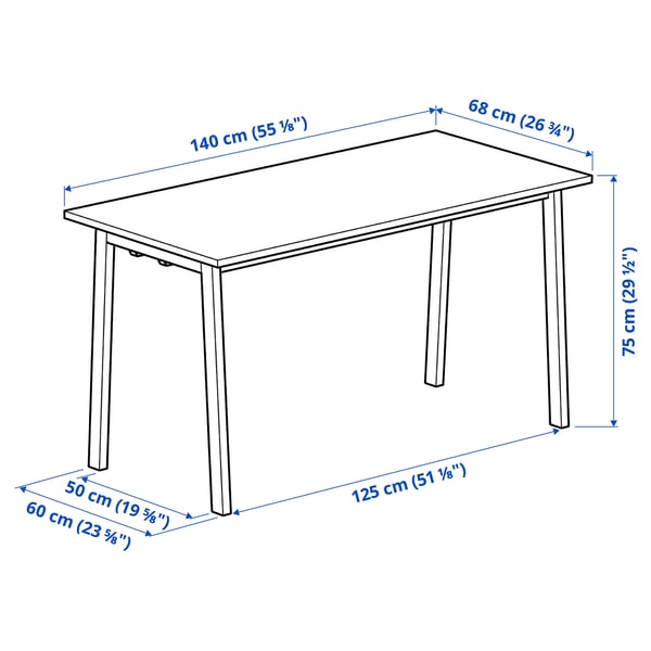 MITTZON conference table, black stained ash veneer/white, 140x68x75 cm
