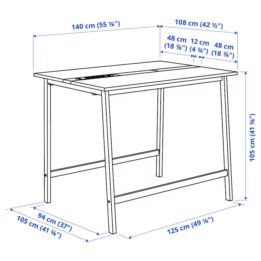 MITTZON - Conference table, black stained ash veneer/white, 140x108x105 cm