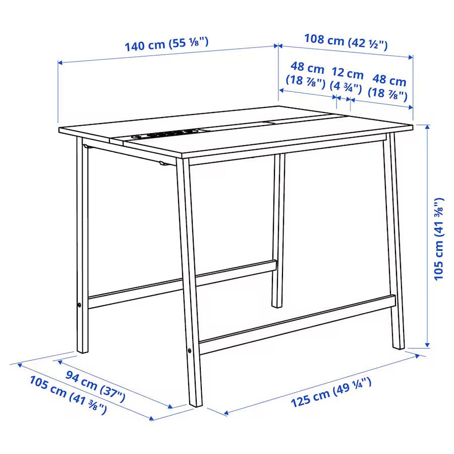 Ikea MITTZON - Conference table, black stained ash veneer/white, 140x108x105 cm