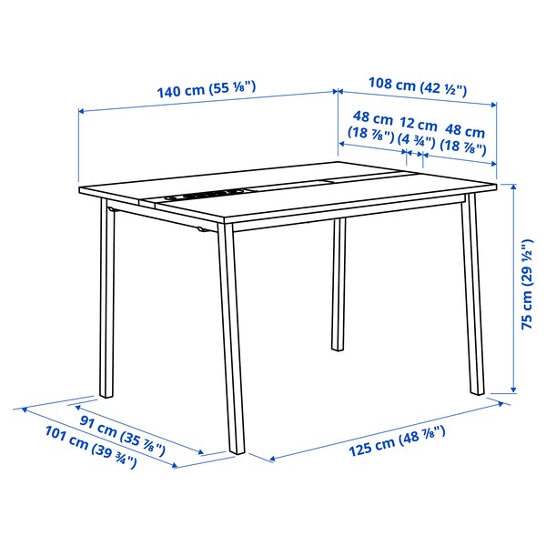 MITTZON - Conference table, black stained ash veneer/white, 140x108x75 cm