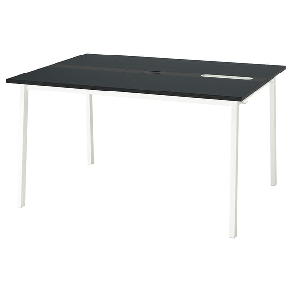 MITTZON conference table, black stained ash veneer/black white, 140x108x75 cm