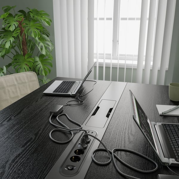 MITTZON conference table, black stained ash veneer/black, 140x108x75 cm