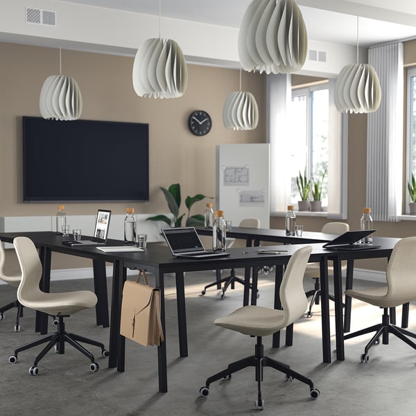 MITTZON conference table, black stained ash veneer/black, 140x68x75 cm