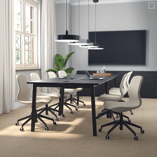 MITTZON conference table, black stained ash veneer/black, 140x108x75 cm