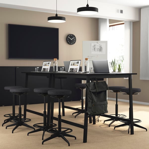 MITTZON conference table, black stained ash veneer/black, 140x108x105 cm