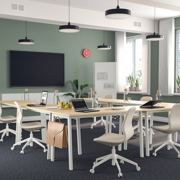 MITTZON conference table, birch veneer/white, 140x68x75 cm