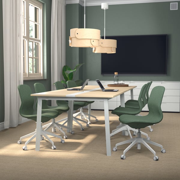 MITTZON conference table, birch veneer/white, 140x108x75 cm