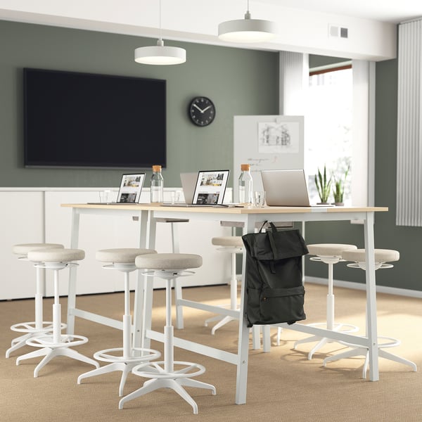 MITTZON conference table, birch veneer/white, 140x108x105 cm